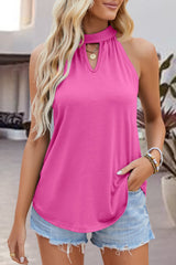 Tied Cutout Grecian Neck Tank - Flyclothing LLC