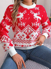 Christmas Element Round Neck Long Sleeve Sweater - Trendsi