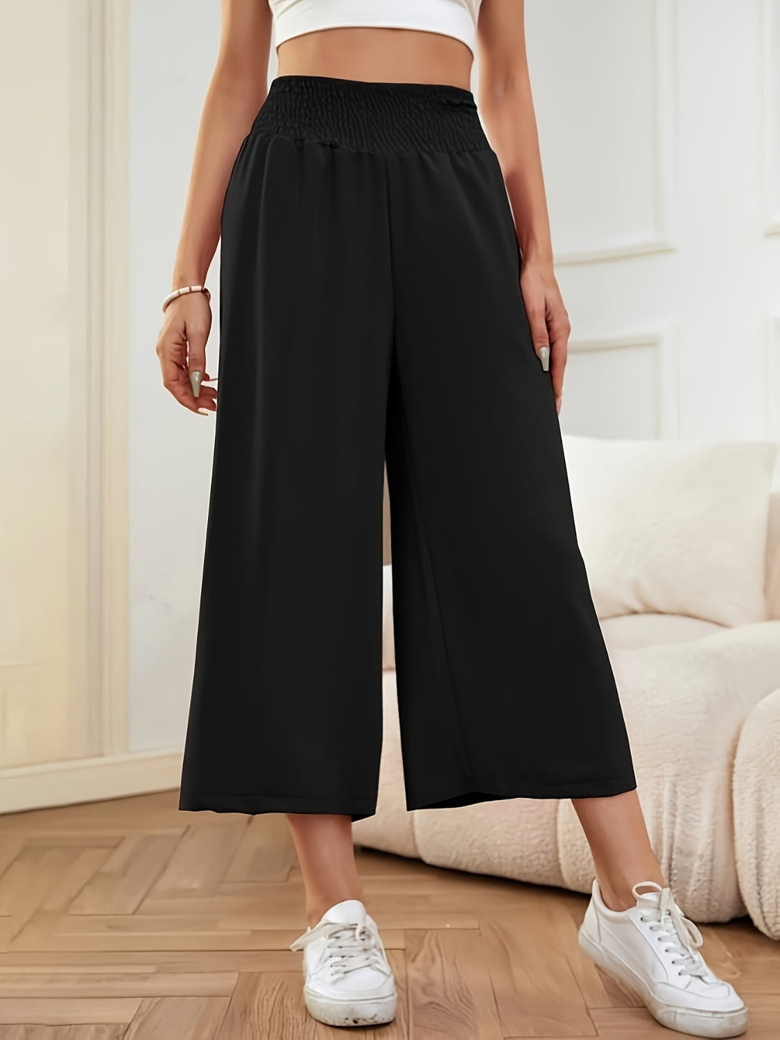 Elastic Waist Wide Leg Pants