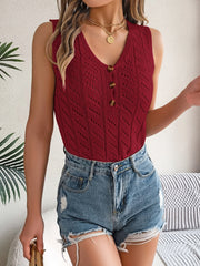 Openwork V-Neck Knit Vest Trendsi