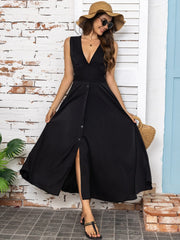 Full Size Slit V-Neck Sleeveless Midi Dress - Trendsi