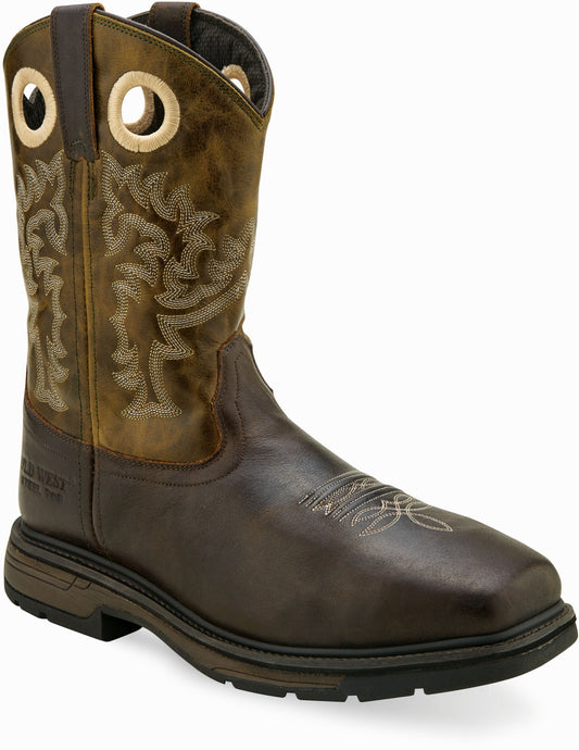 Old West Cloudy Dark Brown Foot Gernadine Olive Green Shaft Men's Work Boots - Old West