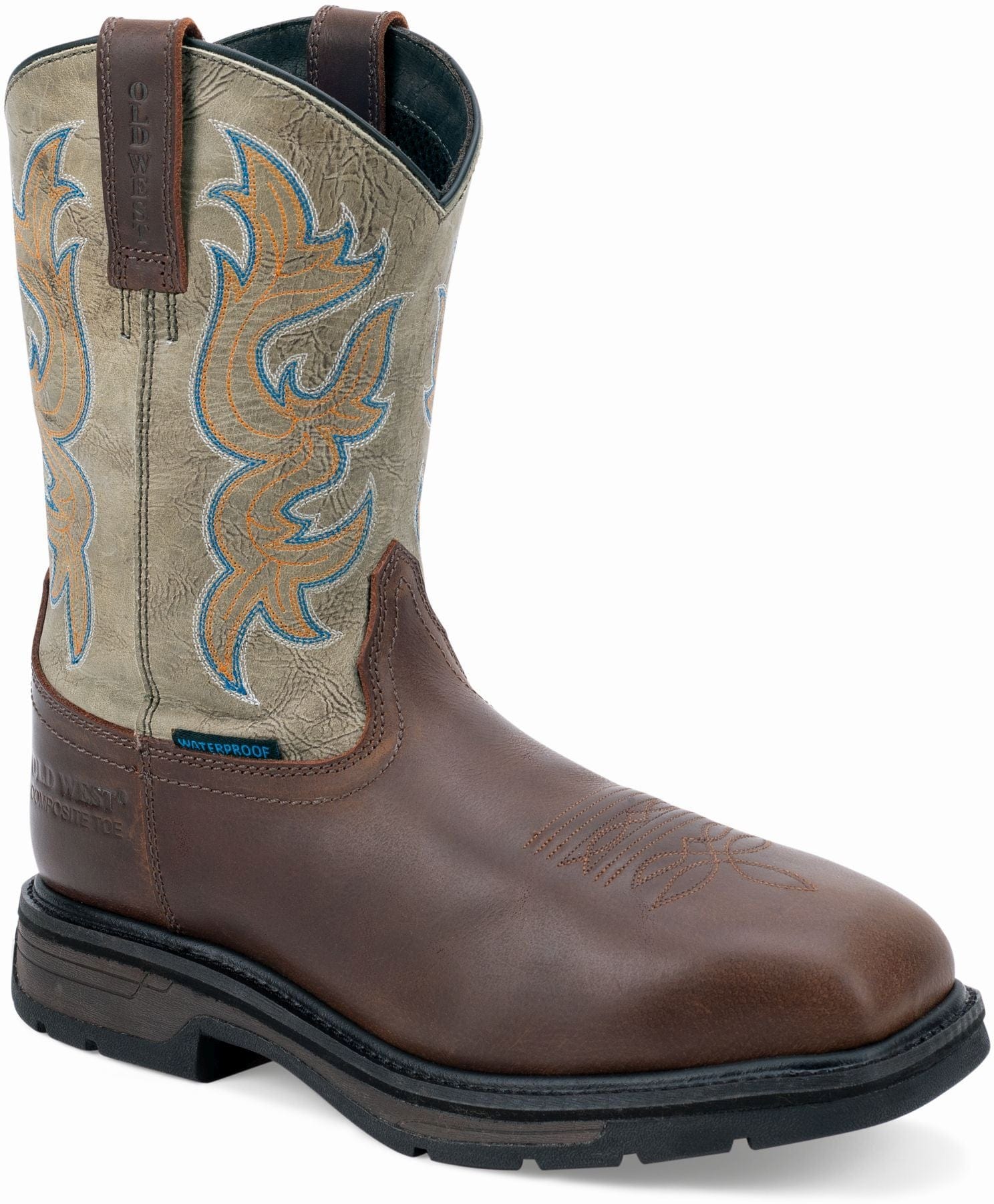 Old West Mustard Crazy Brown Foot Smoky Ivory Shaft Men's Work Boots - Old West