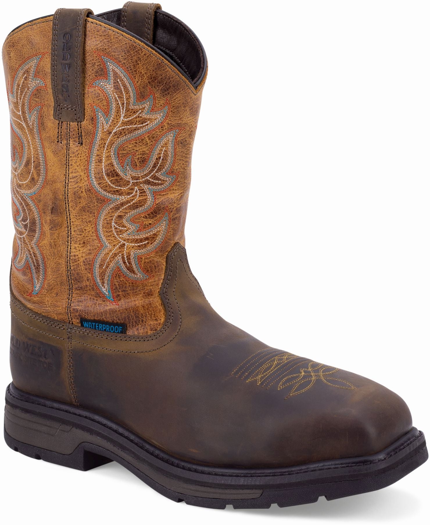 Old West Brown Foot Milled Reddish Brown Crunchy Shaft Men's Work Boots - Old West