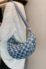 Raw Hem Checkered Denim Crossbody Bag - Trendsi