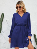 Surplice Flounce Sleeve Pleated Mini Dress - Flyclothing LLC