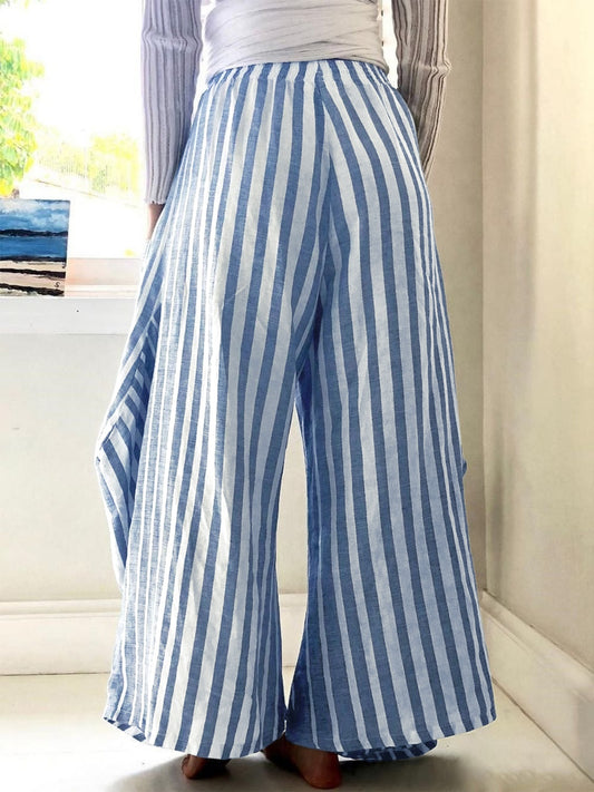 Striped Elastic Waist Wide Leg Pants