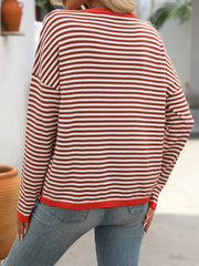 Mandy Striped Round Neck Long Sleeve Sweater - Trendsi