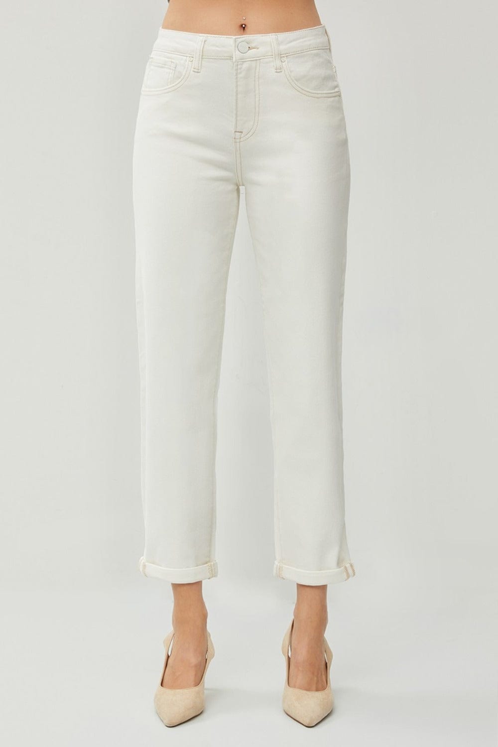 RISEN Full Size High Waist Rolled Hem Straight Jeans - Trendsi