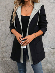 Drawstring Long Sleeve Hooded Jacket - Trendsi