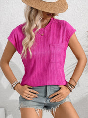 Round Neck Cap Sleeve Blouse Trendsi