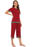 Round Neck Short Sleeve Top and Capris Pants Lounge Set - Flyclothing LLC