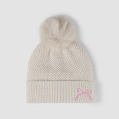 Thermal Bow Knit Hat with Pompom