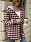 Drawstring Plaid Long Sleeve Hooded Jacket - Trendsi