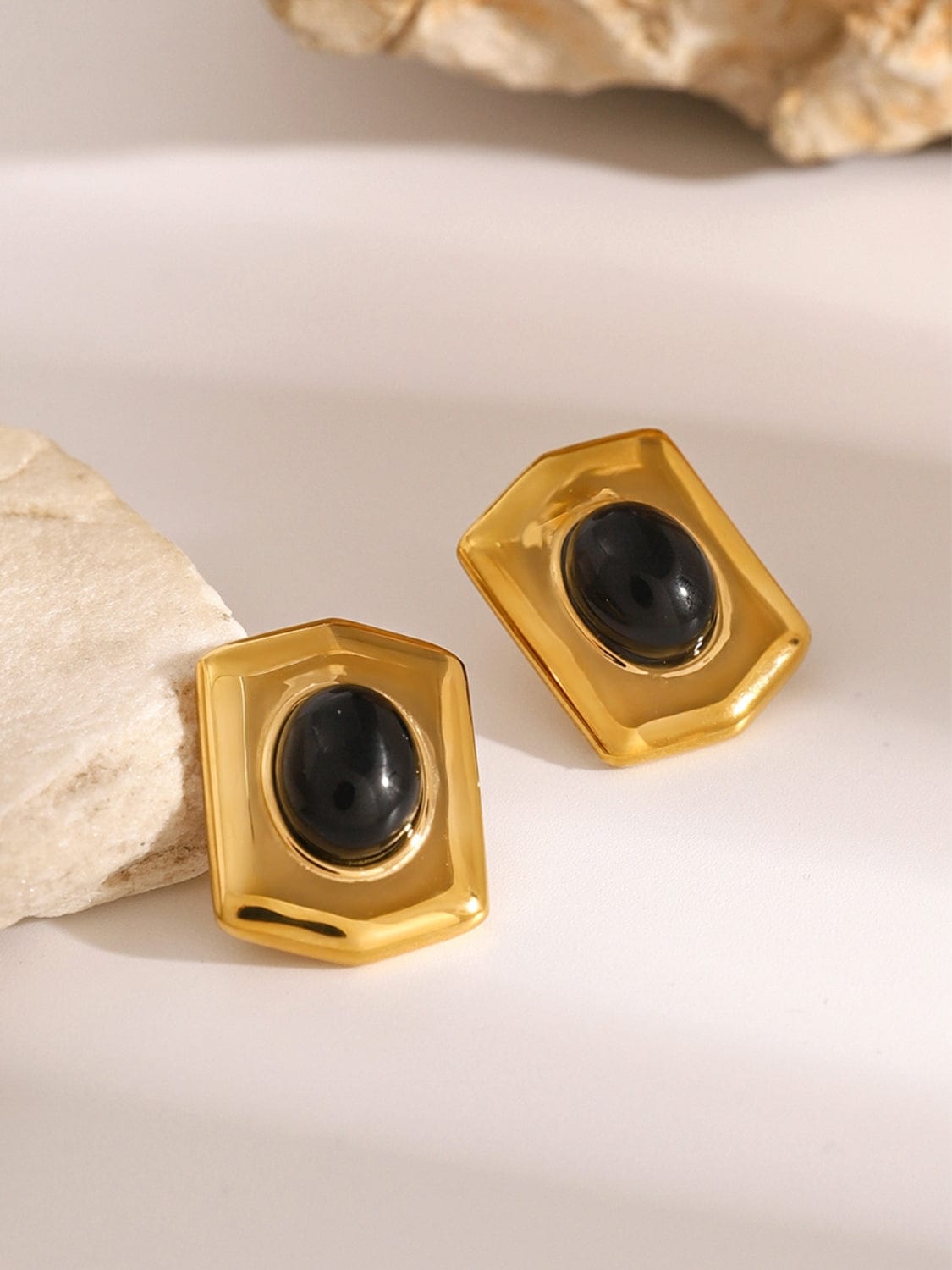 18K Gold-Plated Stainless Steel Agate Earrings - Trendsi