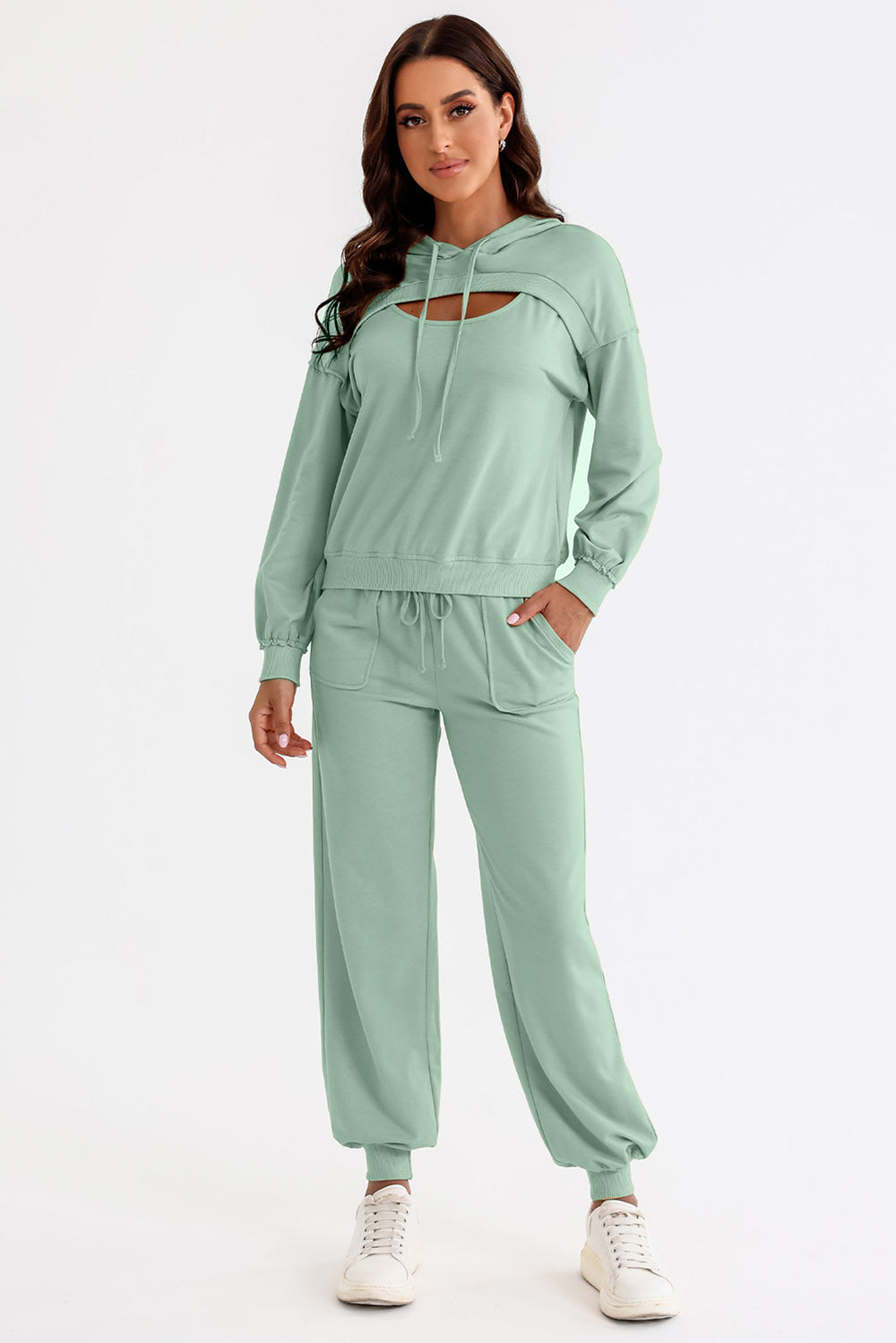 Cutout Drawstring Hoodie and Joggers Active Set - Flyclothing LLC