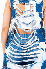 American Bazi Distressed Frayed Edge Longline Denim Vest - Trendsi