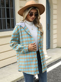 Drawstring Plaid Long Sleeve Hooded Jacket - Trendsi