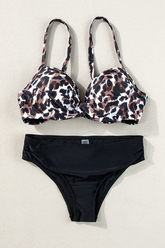 Leopard Sweetheart Neck Bikini Set - Trendsi