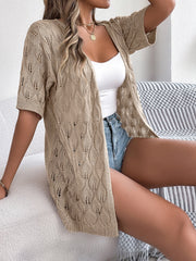 Openwork Open Front Short Sleeve Cardigan Trendsi