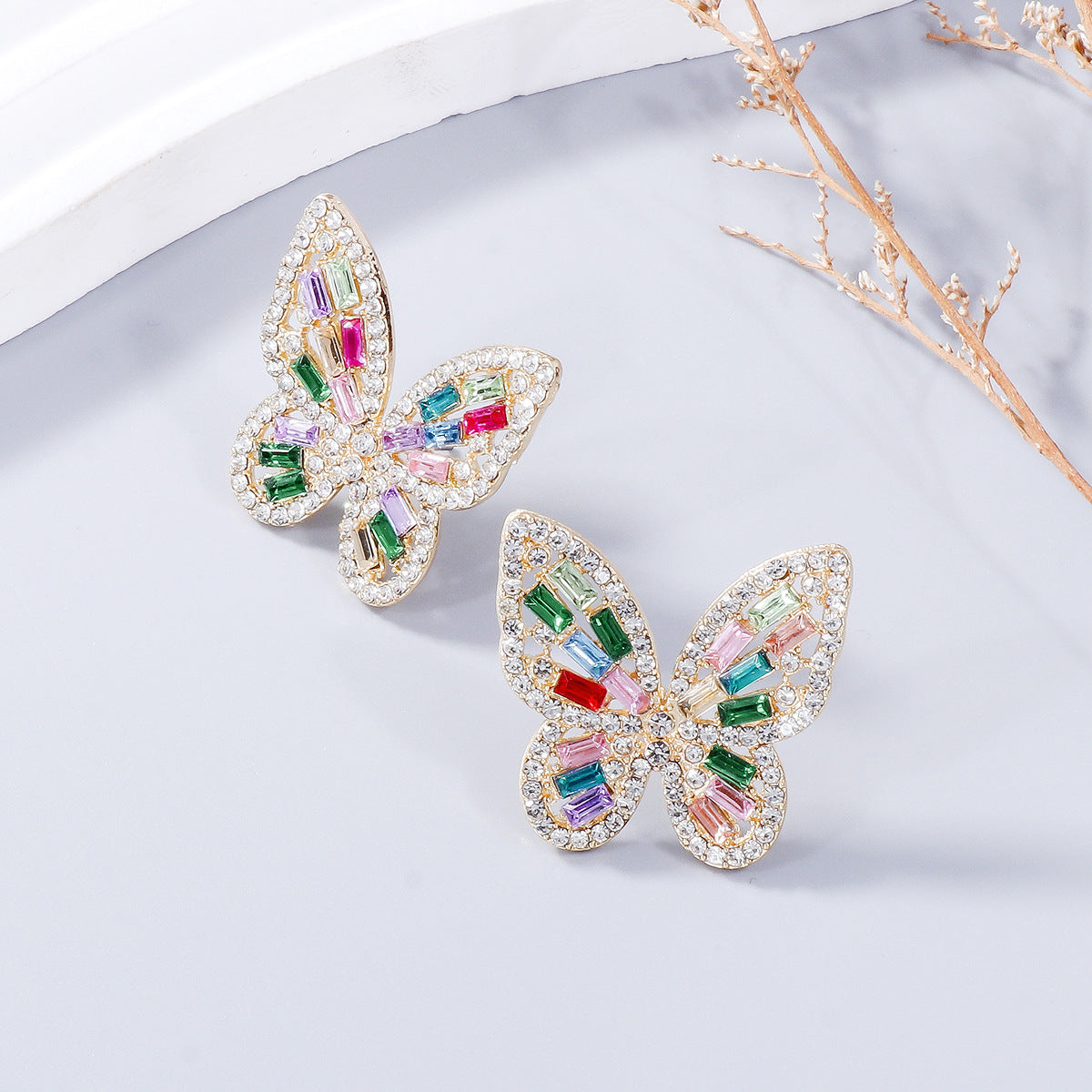 Alloy Inlaid Rhinestone Butterfly Earrings - Flyclothing LLC