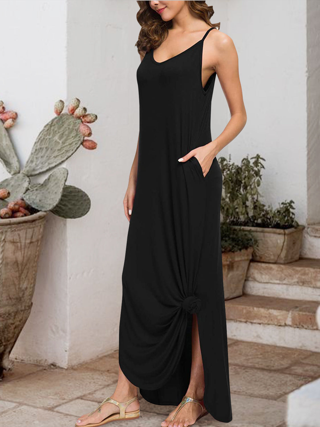 Slit Scoop Neck Sleeveless Dress Trendsi