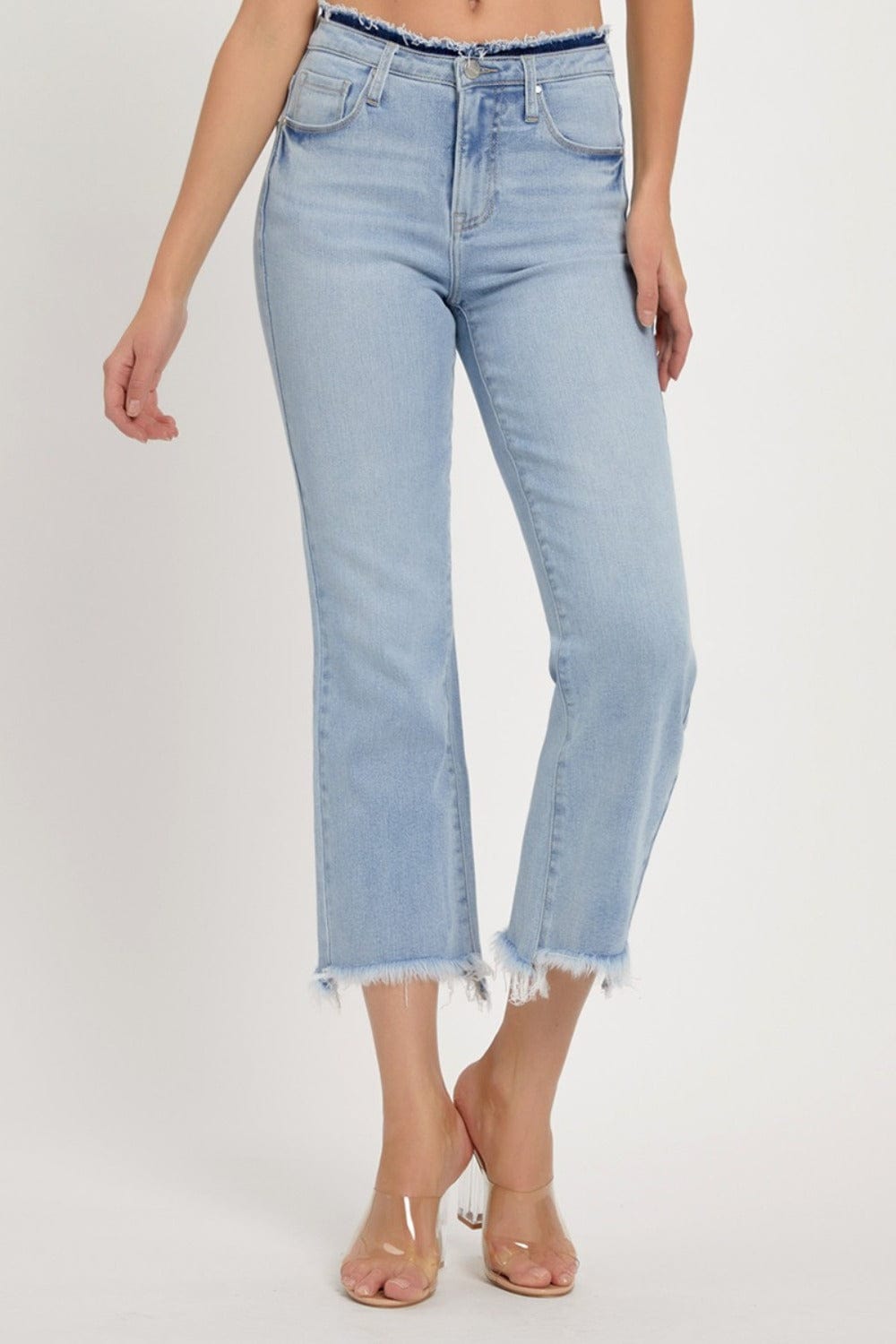 RISEN Full Size High Rise Raw Edge Crop Jeans - Trendsi