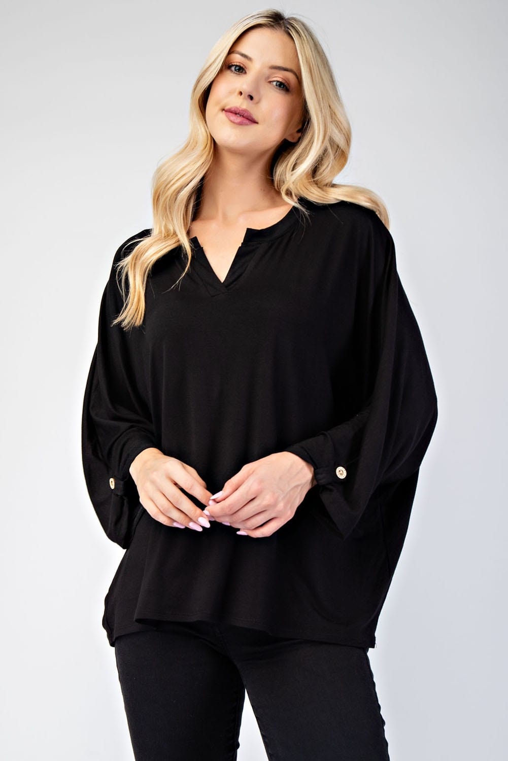 Celeste Full Size Notched Three-Quarter Sleeve Blouse - Trendsi