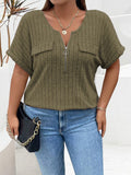 Plus Size Half Zip Short Sleeve T-Shirt - Trendsi