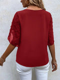 Swiss Dot Round Neck Half Sleeve Blouse Trendsi