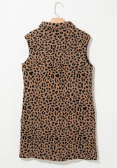 Leopard Johnny Collar Sleeveless Mini Dress