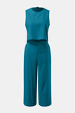 Round Neck Top and Wide Leg Pants Set Trendsi