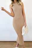 Slit Ribbed Round Neck Sleeveless Dress Trendsi