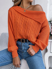 Cable-Knit One Shoulder Long Sleeve Sweater - Trendsi