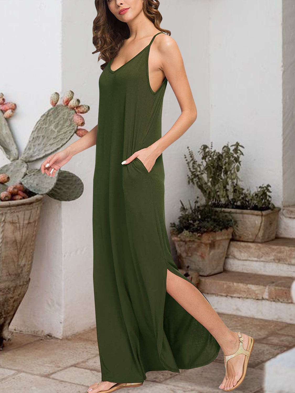 Slit Scoop Neck Sleeveless Dress Trendsi