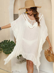 Cutout Ruffled Half Sleeve Cover-Up Trendsi