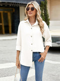 Collared Neck Long Sleeve Shirt - Trendsi