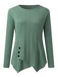 Decorative Button Round Neck Long Sleeve Top