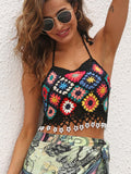 Geometric Halter Neck Swim Top - Flyclothing LLC