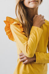 Mustard L/S Ruffle Tee