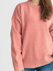 Round Neck Dropped Shoulder Long Sleeve Sweater - Trendsi