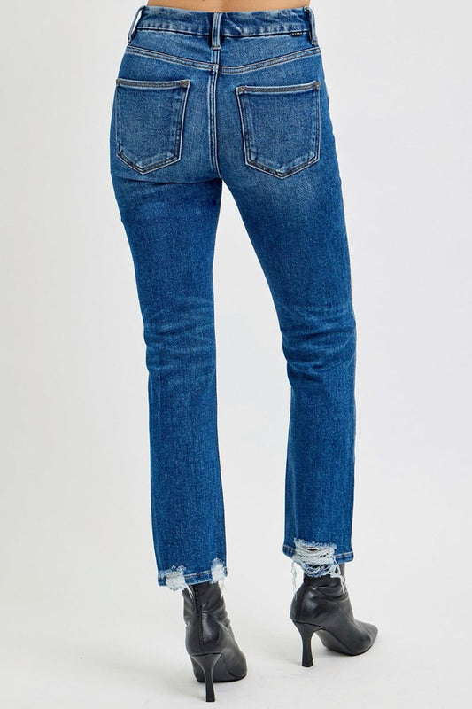 RISEN Full Size High Rise Distressed Crop Straight Jeans - Trendsi