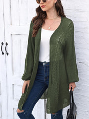 Cable-Knit Open Front Long Sleeve Cardigan - Trendsi