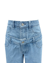 Faux Layered High Waist Jeans - Trendsi