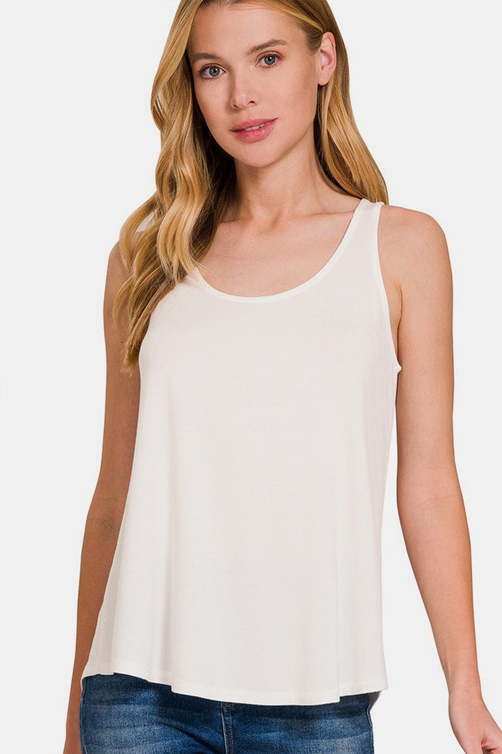 Zenana Round Neck Flowy Hem Tank Trendsi