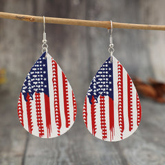 PU Leather US Flag Teardrop Shape Earrings - Trendsi