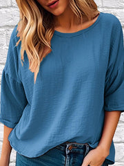 Full Size Round Neck Half Sleeve T-Shirt Plus Size