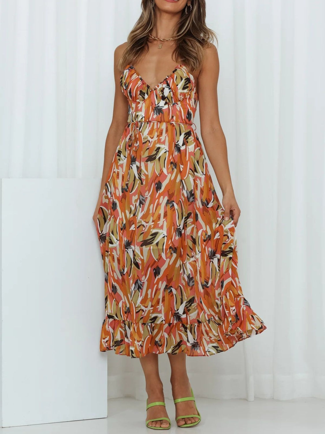 Printed Sleeveless Midi Cami dress - Flyclothing LLC