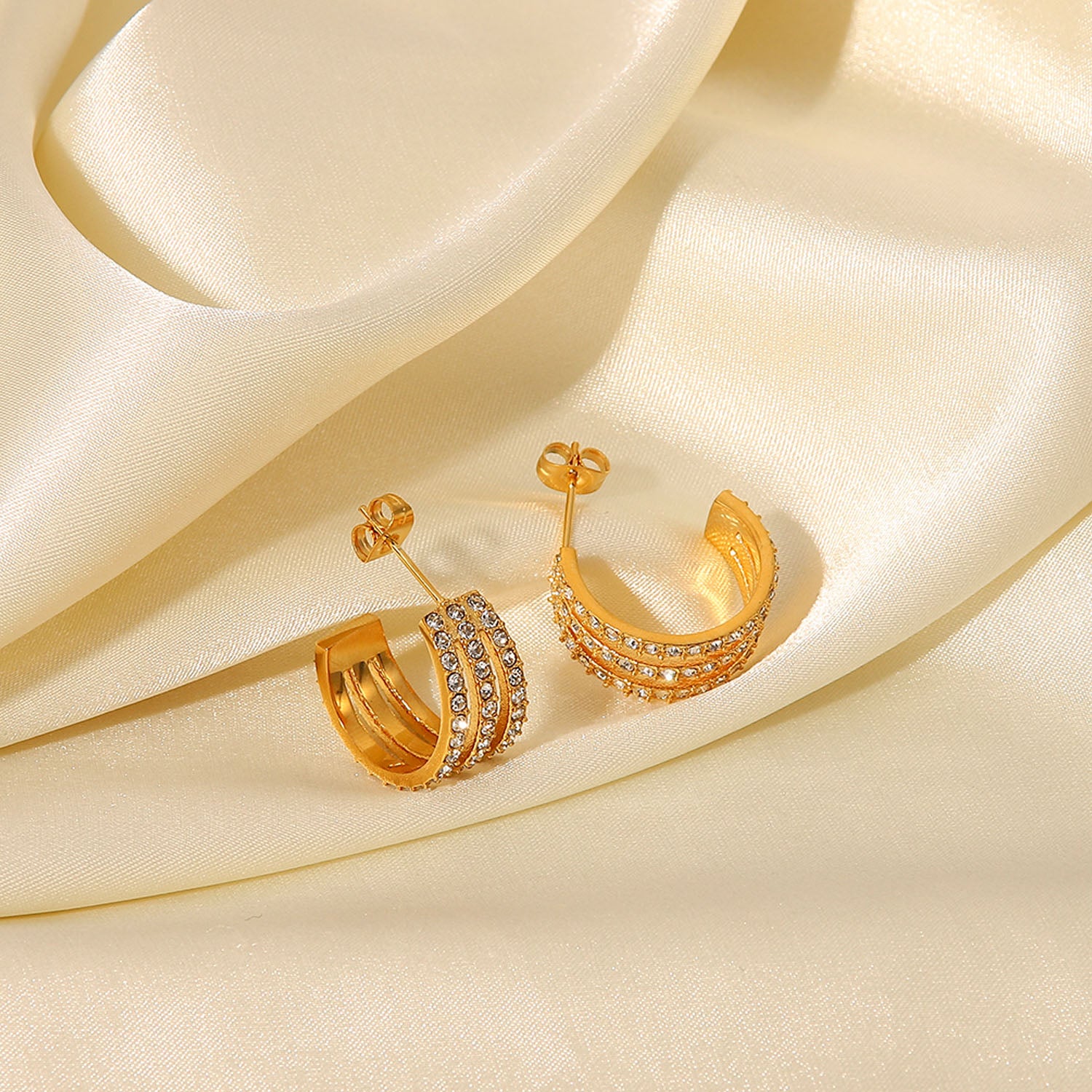 Stainless Steel Inlaid Zircon C-Hoop Earrings Trendsi