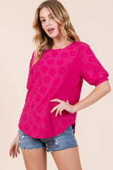 BOMBOM Textured Floral Pattern Top - Trendsi